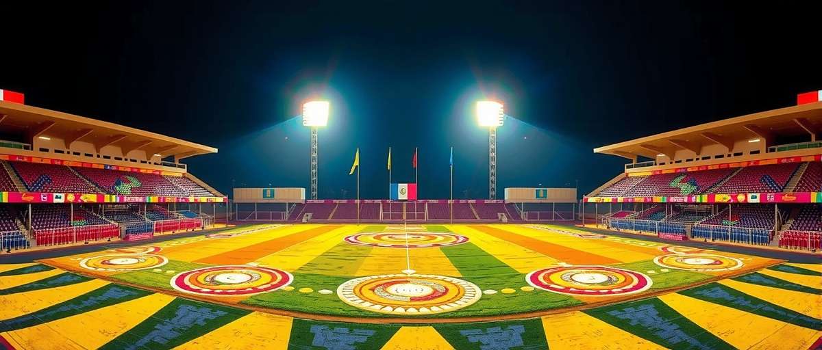 Diwali Special Event in Goa Football Legend Diwali celebration in Goa Football Legend with stadium decorated with lights and rangoli patterns