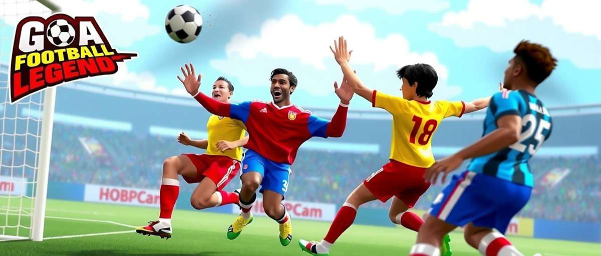 Multiplayer Celebrations in Goa Football Legend Goa Football Legend players celebrating a goal in multiplayer mode with friends