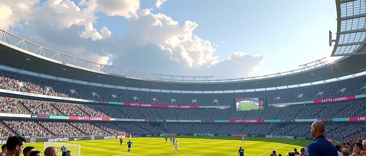 Fatorda Stadium in Goa Football Legend In-game rendering of Fatorda Stadium packed with fans during a Goa Football Legend match