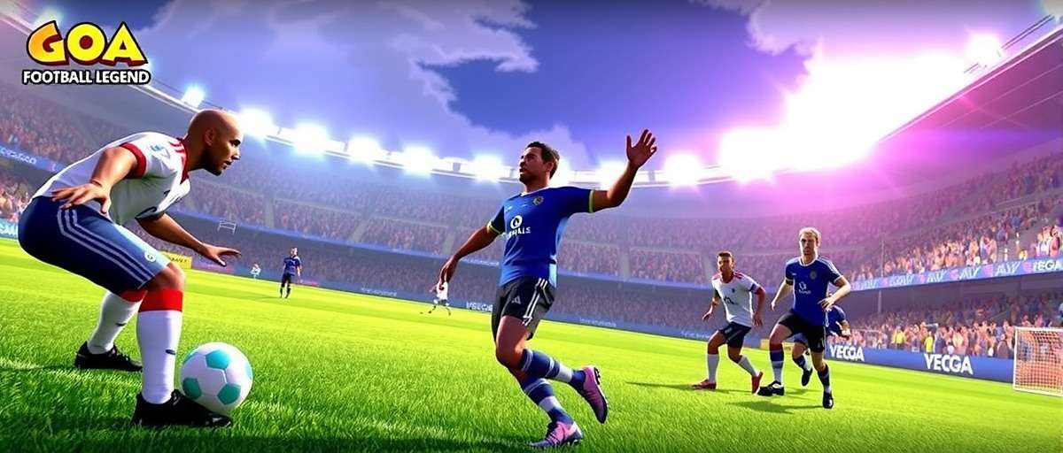 Goa Football Legend Gameplay Action Gameplay screenshot of Goa Football Legend showing a intense match moment with players tackling for the ball